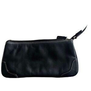 Mila PAOLI Genuine Leather small Purse handBag Clutch Black Silver Tone Hardware